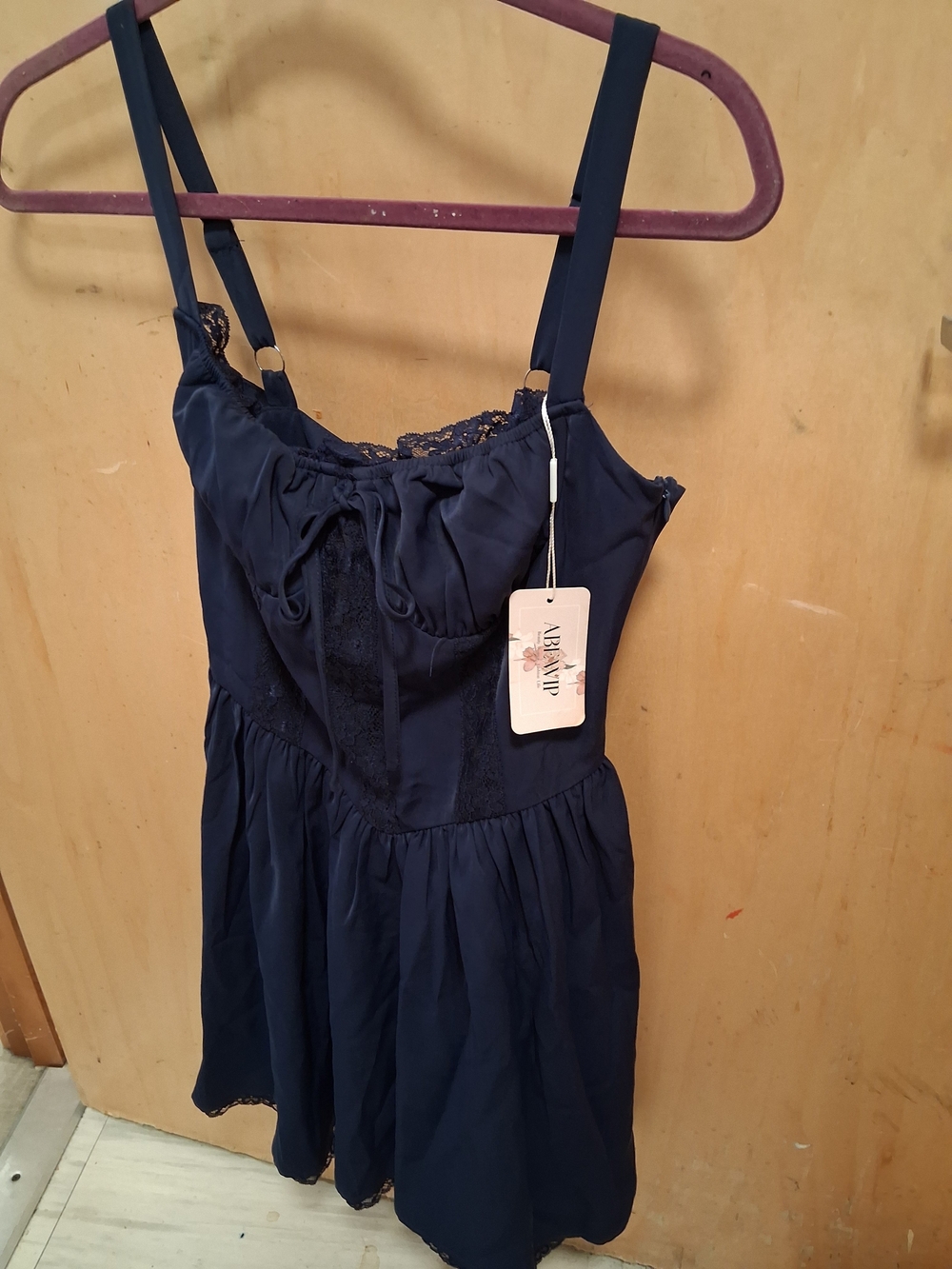 NWT Navy Lace-Detail Mini Dress with Adjustable Straps